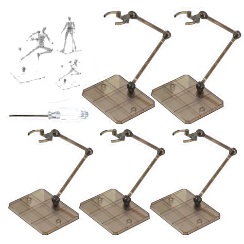XISTEST Action Figure Stand, 5PCS Assembly Action Figure Display Holder Base Doll Model Support Stand Compatible with HG RG SD SHF Gundam 1/144 Toy (Black Transparent)