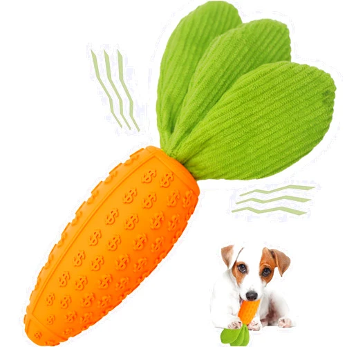 Cooway Dog Chew Toy, Carrot Dog Squeaky Toys for Aggressive Chewers, Natural Rubber Dog Teeth-Cleaning Toy for Puppy Small Medium Large Dogs,Interactive Tough Dog Toy for Training