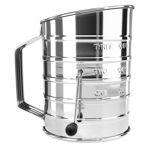 HULISEN 3-Cup Flour Sifter for Baking, Stainless Steel Rotary Hand Crank Sifter, Powdered Sugar & Cocoa Shaker