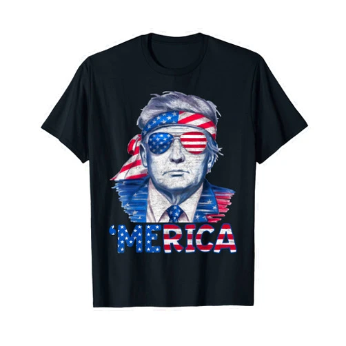 Merica Trump Sunglass US Flag Fourth Of July Shirt Happy 4th Of July Donald Trump 'Merica USA Flag Sunglass T-Shirt