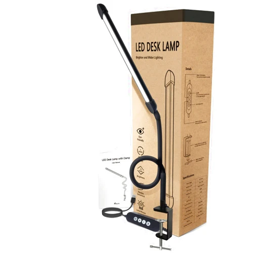 Phimuezl LED Desk Lamp with Clamp, Clamp Light with 30 Adjustable Color Modes,Clip on Light with Long Flexible Gooseneck, Eye-Care Lamp Clamp for Study, Work, Home, Office, (Black, 12W)