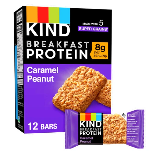 KIND Breakfast Protein Bars, Caramel Peanut, Healthy Snacks, Gluten Free, 6 Count