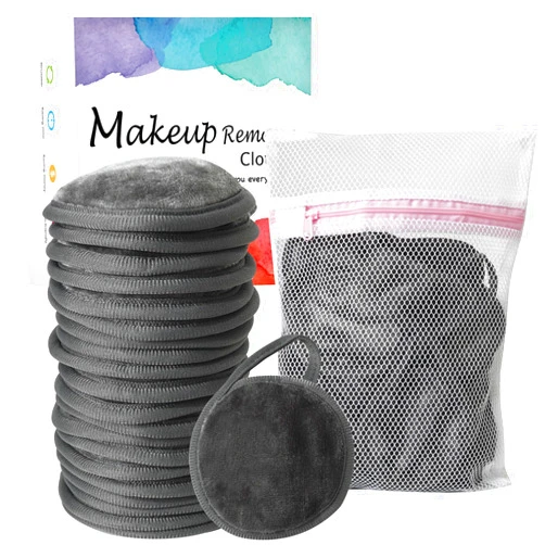 NUGILLA 20 Packs Reusable Makeup Remover Pads with a Washable Laundry Bag, Microfiber Towel Clean Skin Face Towels, Soft Makeup Remover Cloth, Fast Drying Washcloth (Grey)