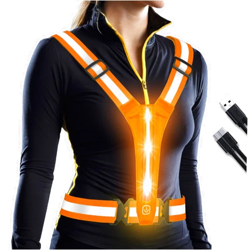 OMKHE LED Reflective Vest Running Gear, USB Rechargeable LED Light Up Vest High Visibility with Adjustable Waist/Shoulde