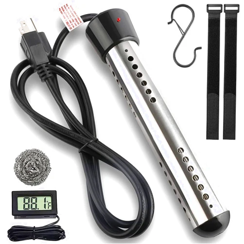 Aubric Immersion Water Heater, 2000W Portable Electric Water Heater for Inflatable Pool, Bucket or Bathtub, Quick Water Heater with Digital Thermometer, S Hook, Reusable Straps and Steel Cleaning Ball