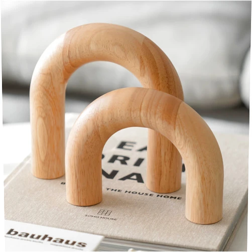 PEAKOLY Wood Arch Decorative Objects - Modern Bookshelf Decor, Coffee Table Sculpture, Floating Shelf Decor Accents, Japandi Home Decorations for Side, Console and Entryway Table