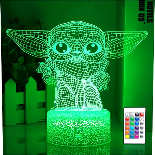 Hoofun Star Wars 3D Night Light：Baby Yoda LED Lamp with Remote Control and Smart Touch, LED Desk Lamp Yoda Star Wars Lamp for Room Decor Boys Girls Birthday Christmas Festivals Gifts