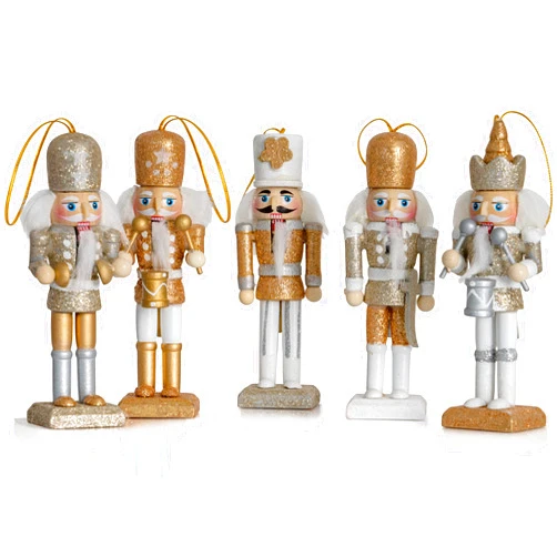 Ornativity Nutcracker Hanging Ornament Figures – Gold and Silver Glittered Christmas Mini Wooden King and Soldier Nutcrackers Xmas Holiday Tree Ornament Decor Set – 5 Pieces 5