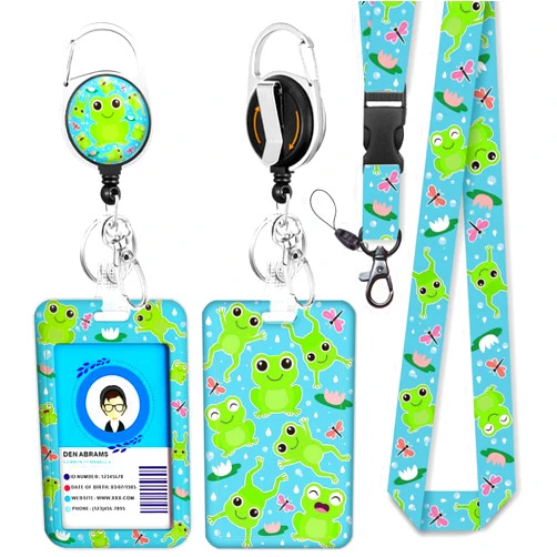 GIANCOMICS Frog Lanyards for Id Badges, Cute Badge Reel Heavy Duty with Carabiner Clip, Fashionable ID Badge Holder with Breakaway Lanyard, Teacher Nurse Office Christmas Gifts