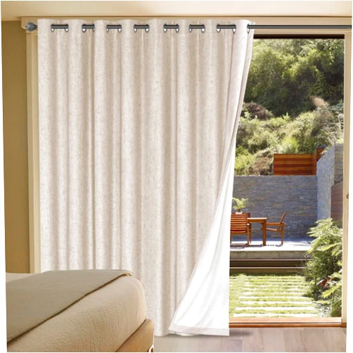 H.VERSAILTEX Linen Blackout Curtain Durable Thick Textured Linen Look 100% Blackout Patio Door Curtain Anti Rust Grommet Extra Wide Sliding Door Curtain Panel, W100 x L84 inch - Natural