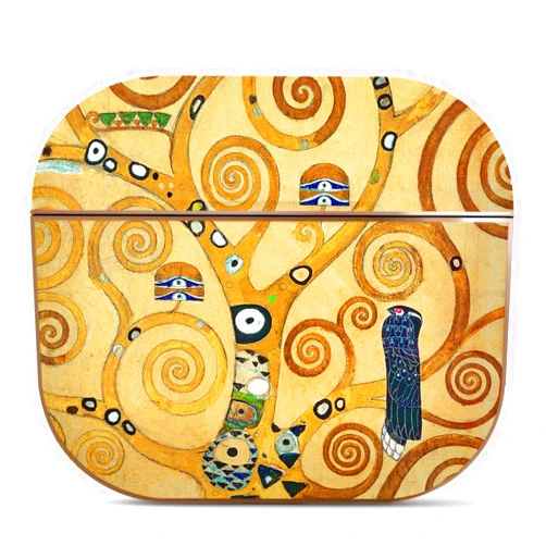 Berkin Arts Compatible with AirPods Pro 1st Generation Case Rose Gold Hard Cover with Keychain Arts Yellow Elegent Floral (Tree of Life by Gustav Klimt)