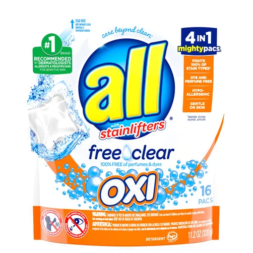 All Mighty Pacs Laundry Detergent, Free Clear Pouch, 16 Count (10072613739827)