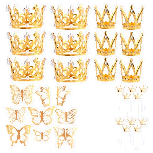 SEILETOO 22 Pcs Crystal Cupcake Toppers and 9 Pcs Butterfly Cake Toppers, Butterfly and Flowers Cake Toppers, Women Lady Girl Wedding Baby Shower Birthday Party