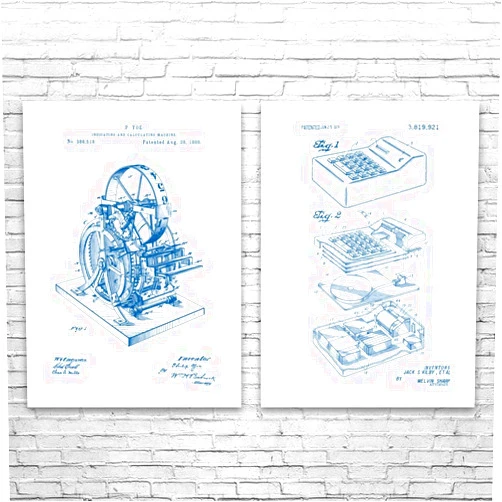 Patent Earth Calculator Patent Prints Set of 2 (8x10), Accountant Gift, Calculator Wall Art, Math Teacher Gift, Calculator Blueprint Blue & White