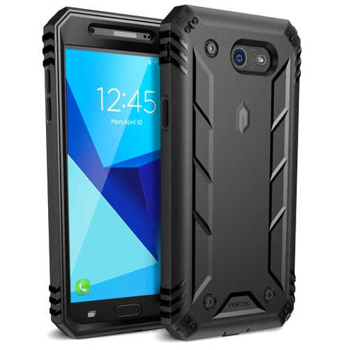 Poetic Galaxy J7 2017 Rugged Case, Full-Body Shockproof Protective Cover, Built-in-Screen Protector, Revolution, for Galaxy Halo/J7 Sky Pro/J7 Perx/J7 2017 (SM-J727), Not fit J7 2018 (SM-J737), Black
