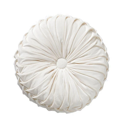 MOJUN Velvet Throw Pillow - Round, Pleated, Filled - Home Decorative Pillow for Couch, Chair, Bed, Car, Floor (White, 14inch)