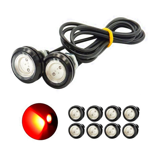 MovFlax 10x 18mm Eagle Eye LED Lights 9W DRL Daytime Running Lights Backup Reversing Parking Signal Automobiles Lamps (12V, Red)