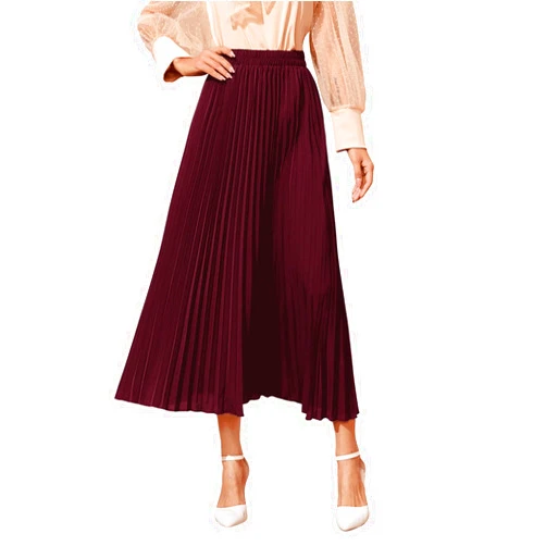 SweatyRocks Women's Casual Solid Longline Pleated Long Skirt
