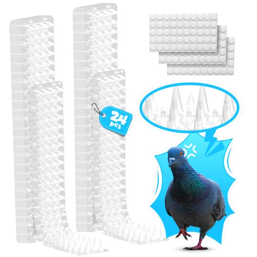 ohlela 24 Pack Bird Spikes for Outside to Keep Birds Away - 26.5ft Balcony Pigeon Deterrent, Bird Deterrents for Outside Patio, Bird Spikes for Pigeons and Other Small Birds, Crows, Woodpeckers