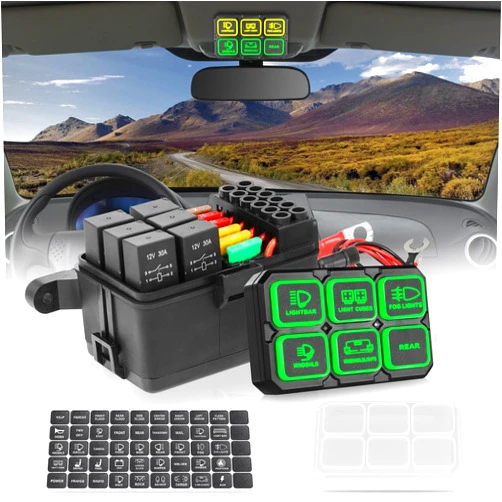 ACEC SHOP 6 Gang Switch Panel with Waterproof Cover, ACEC SHOP Universal Circuit Control Box Electronic Relay System Truck Light Control Panel Touch Switch Panel for Car Truck ATV UTV Marine Boat