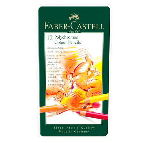 Faber-Castell Art & Graphic Polychromos Colour Pencil, Multicoloured, Tin Of 12, For Art, Craft, Drawing, Sketching, Home, School, University, Colouring