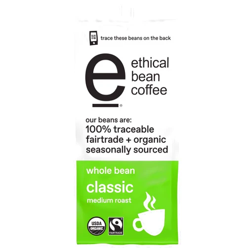 Ethical Bean Fairtrade Organic Coffee, Classic Medium Roast, Whole Bean Coffee (12 Oz Bag), Classic Medium Roast, 0.75 Lb
