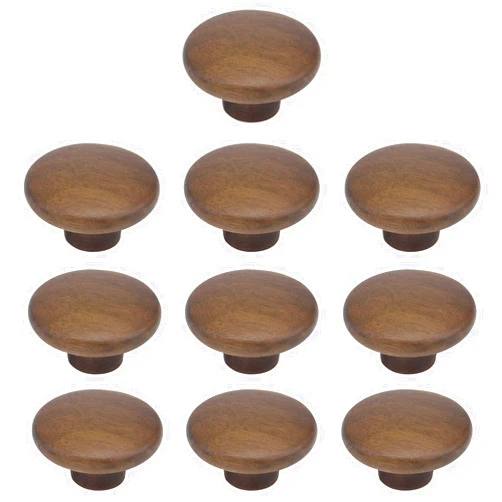 MY MIRONEY 10PCS Round Wood Drawer Knobs Walnut Kitchen Cabinet Knob Solid Wood Hardware Dresser Handles Pulls Wooden Single Hole Handles with Screws - 1.57