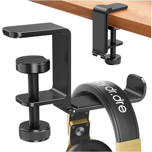 Yocice Headphone Hanger Holder Stand -Under Desk Headphone Hanger， Headset Hook Holder with Foldable，Space-Saving Aluminum Stand with Universal Fit for Gaming PC Accessories (Black-1PCS)