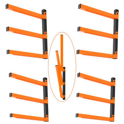 PINPON Lumber Storage Rack 4 Pack 3-Level Holds Up 660Lbs Wall Mount Wood Organizer Lumber Storage Metal Rack for Indoor Outdoor