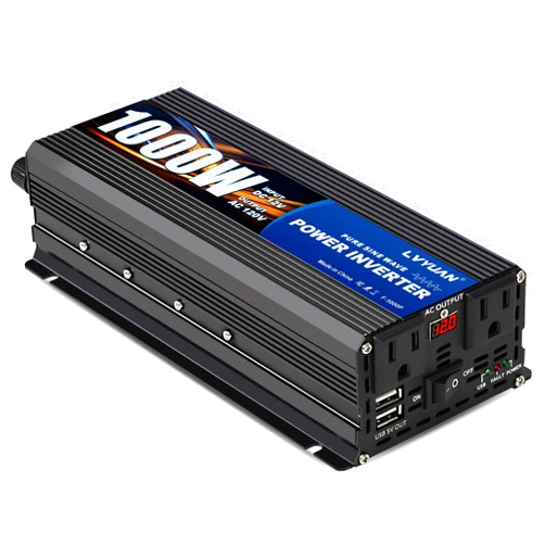 LVYUAN 1000 Watt Pure Sine Wave Power Inverter 12V to 110V/120V DC to AC Converter with Dual Sockets, Dual USB Ports, LED Display for Home Outdoor RV Car Power Inverter Power Adapter