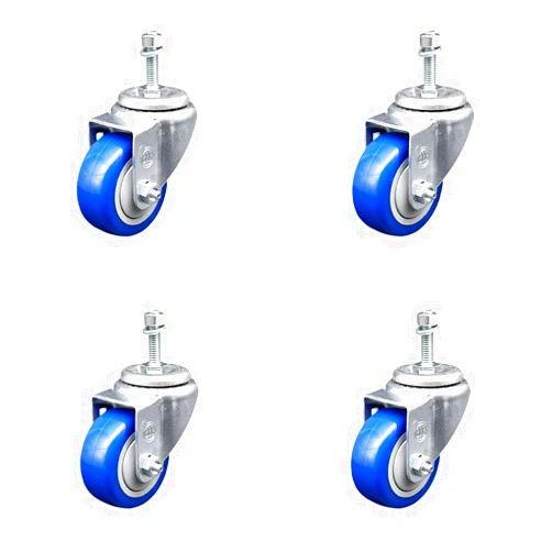 Service Caster Polyurethane Swivel Threaded Stem Caster Set of 4 w/3