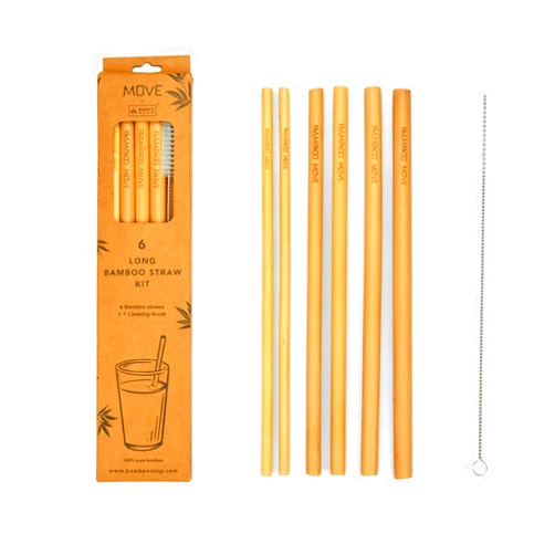 Bamboo Step - 6 LONG Bamboo Straw kit - “Bamboo MOVE” Line: 6 reusable 9.9