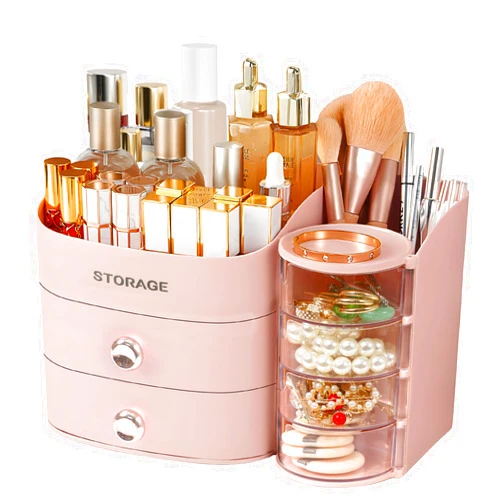 YGJT Makeup Organizer Countertop with Drawers, Make up Organizers for Vanity, Skincare Jewelry Earring Organizers, Cosmetic Display Cases Makeup Storage for Bedroom & Bathroom, Ideal Gifts for Women(Pink)