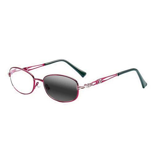 Saakasight Multifocal Progressive Women's Retro Oval Metal UV400 Varifocal Transition Photochromic Reading Glass +1.0~+3.0