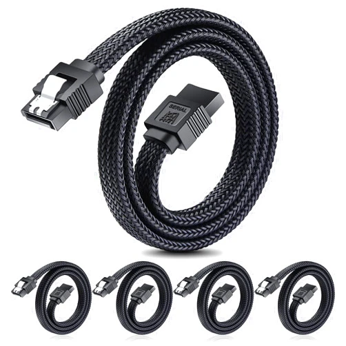 ELECTOP SATA III Cable, 6Gbps Straight HDD SDD Data Cable, SATA 3.0 Nylon Braided Cable with Locking Latch for SATA HDD, SSD, CD Driver, CD Writer(20 Inch, Black,5 Pack)