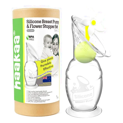 Haakaa Manual Breast Pump Silicone Breast Pump Milk Saver Milk Pump with Suction Base and Flower Stopper 100% Food Grade Silicone BPA Free (5oz/150ml) (White)