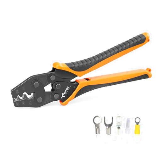 KF CPTEC Non-Insulated Terminal Crimper, 22-6 AWG, 1.25-14mm² High Leverage Ratchet Crimping Tool,Wire Crimper for Battery Cable, Copper Butt, and Splice Connectors