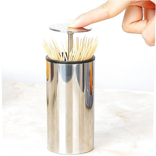 Kemaily Toothpick Holder, Automatic Stainless Steel Toothpick Holder Dispenser Click Open, Modern Toothpick Storage Box for Bamboo Toothpick