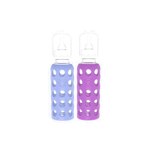 Lifefactory Glass Baby Bottles with Silicone Protection - 2-Pack, 9 oz Bottles, Blueberry & Grape