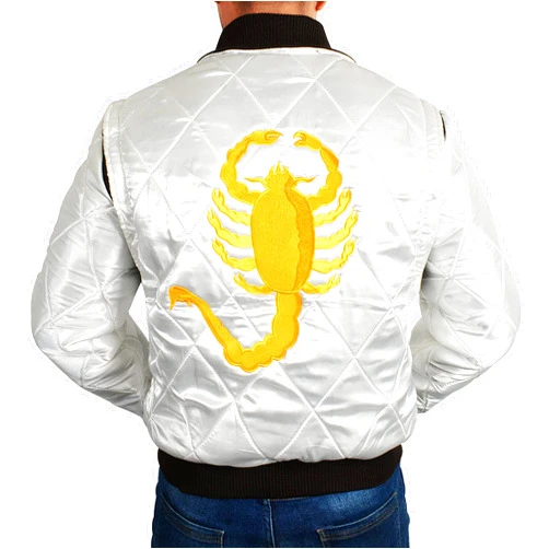 Leather Jacketz Ryan Gosling Movie Jacket | Mens Satin Bomber Varsity Outerwear Vintage Drive Scorpion Quilted Jacket