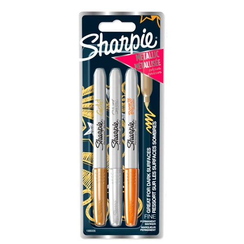 Sharpie Permanent Markers, Fine Point for Bold Details, Assorted Metallic Colours, 3 Marker Pens