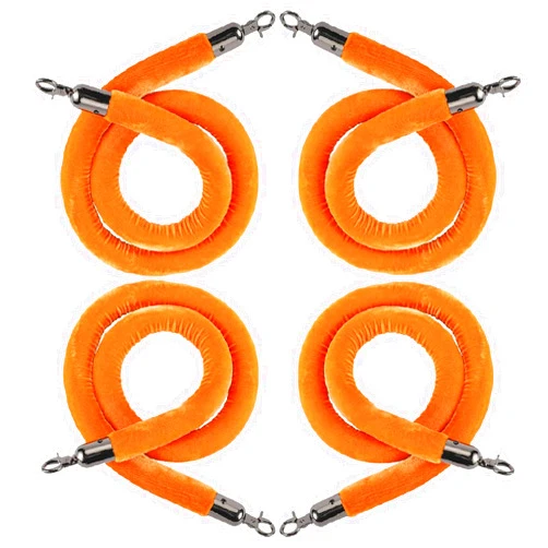 NovelBee 4pcs Orange Velvet Stanchion Ropes with Black Hooks,5 Feet Stanchion Queue Barrier Ropes,Crowd Control Velvet Rope Safety Barriers for Party Decorations