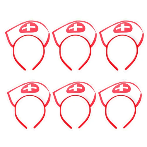 Lurrose 6pcs Halloween Headband Nurse Hat Headband with Halloween Cosplay Props Costume Accessory for Women, RLBLQ1737V8Z201P9OG6P78H3, Red White, 20X19X1.5CM