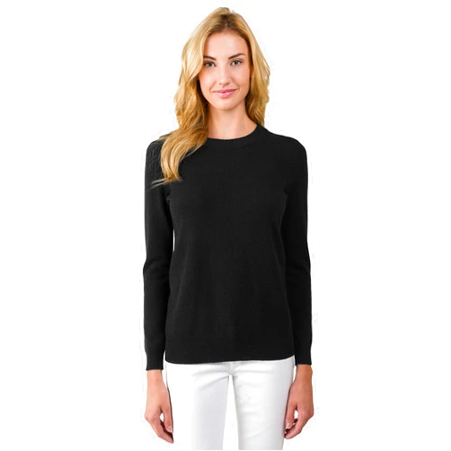 JENNIE LIU Women's 100% Pure Cashmere Long Sleeve Crew Neck Sweater