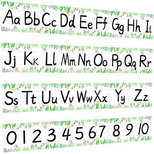 gisgfim 12 Pieces Alphabet Bulletin Board Strips Set Cactus Alphabet Line ABC Alphabet Banner & Number Border Cacti Plants Posters for Classroom Preschool Kindergarten (Cactus)