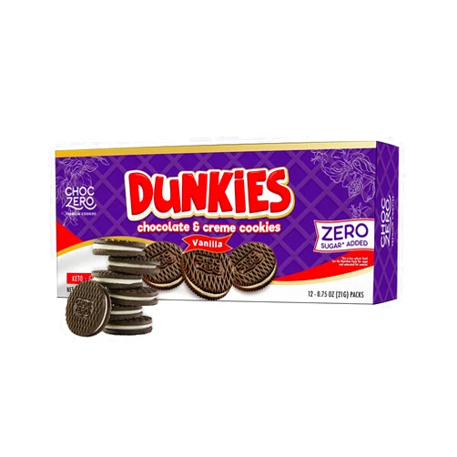 ChocZero Keto Chocolate Sandwich Cookies with Creme - Low Sugar Gluten Free Dunkies (1 Box, 9oz)