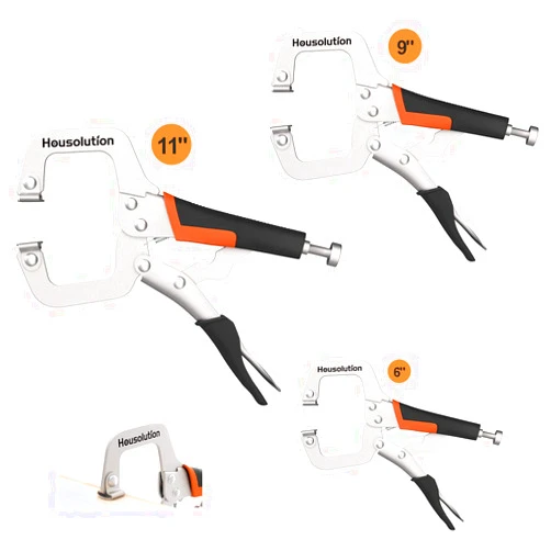 Housolution C-Clamp Locking Pliers with Swivel Pads, [3 PACK] 6 Inch, 9 Inch and 11 Inch Heavy Duty C Clamps Set Wood Tools for Woodworking, Aligning, Welding - Black & Orange