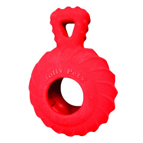 Jolly Pets Tuff Treader Dog Toy with Handle, 6 Inches, Red, Model:JTR23, All Breed Sizes
