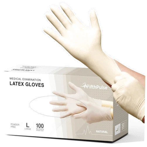 FifthPulse Medical Examination Latex Gloves - Extra Thick 4.5 Mil, Natural Color, Powder Free Disposable Gloves