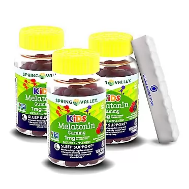 Unique Bundle Store Spring Valley, Melatonin Gummies Kids, Sleep Support Dietary Supplement,1 mg Melatonin Gummies, Raspberry and BlackBerry, 60 Count + 7 Day Pill Organizer Included (Pack of 3) 60 Count (Pack of 3)